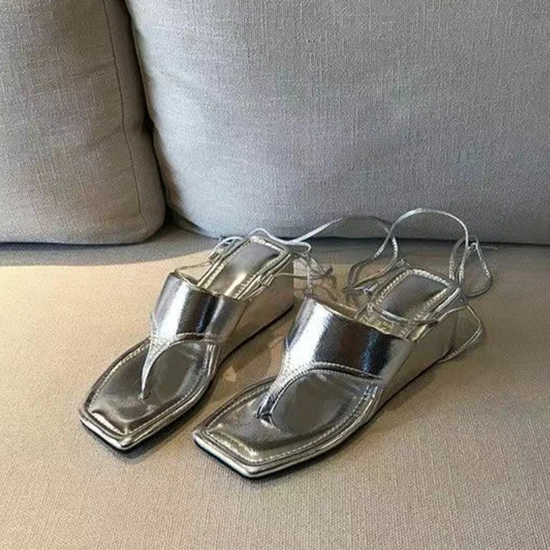 Chanclas de cuña para mujer, zapatos de tacón alto, sandalias de punta cuadrada, a la moda Zapatos de vestir, novedad de 2024