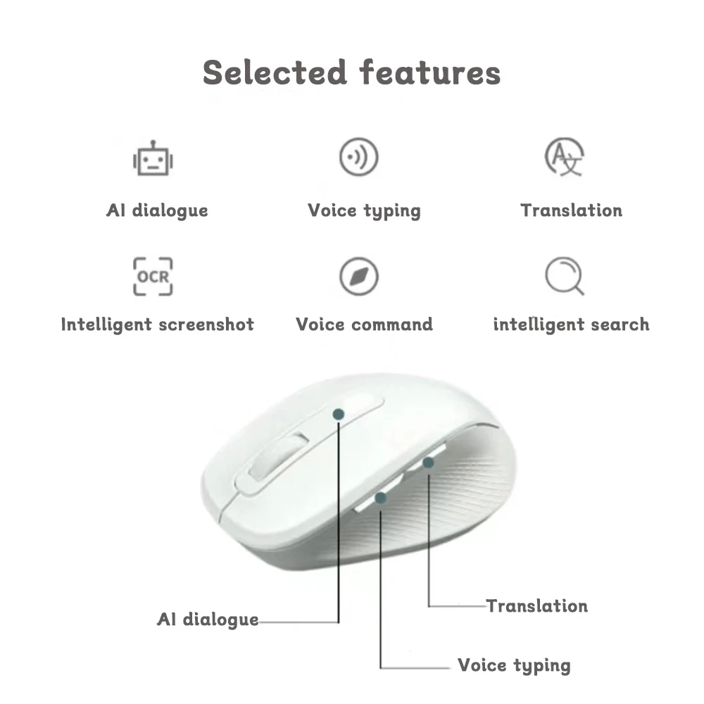 Bluetooth AI Wireless Mouse Multi-Device Rechargeable Silent Smart Voice Mouse for Typing/Voice Translation/AIPPT/AiText/office