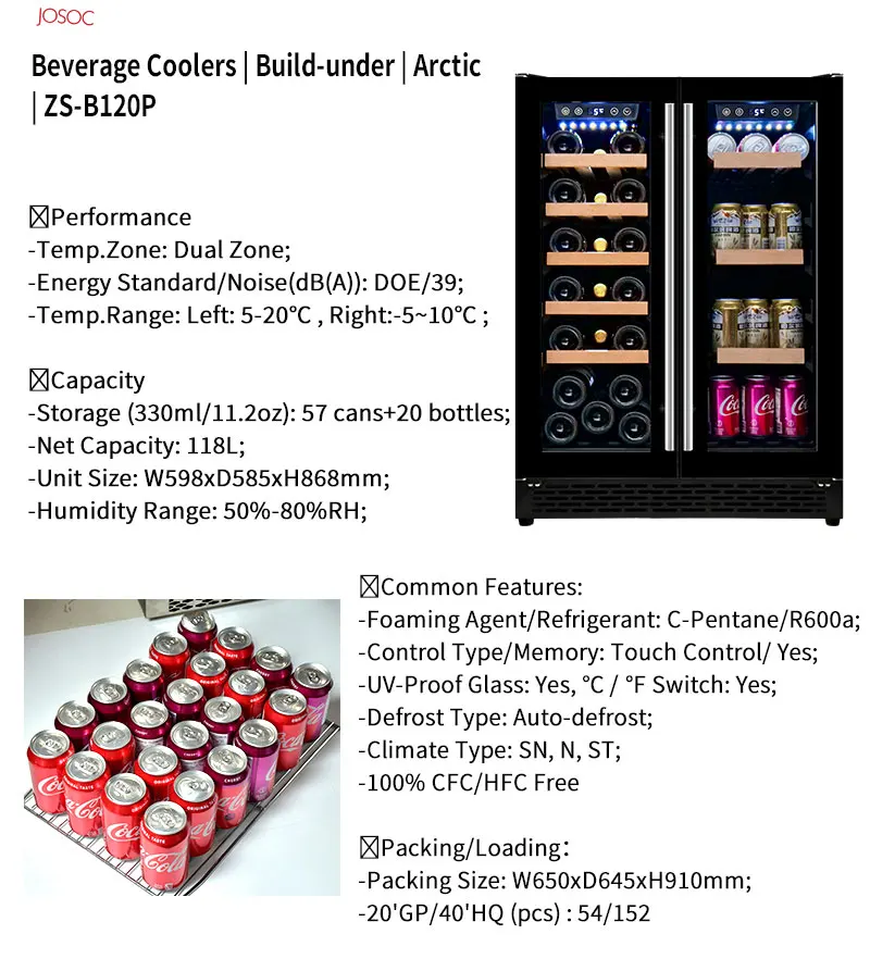 Double Door Undercounter Wine Cooler Beer Cooler Combo Fridge Cabinet for Domestic and Commercial