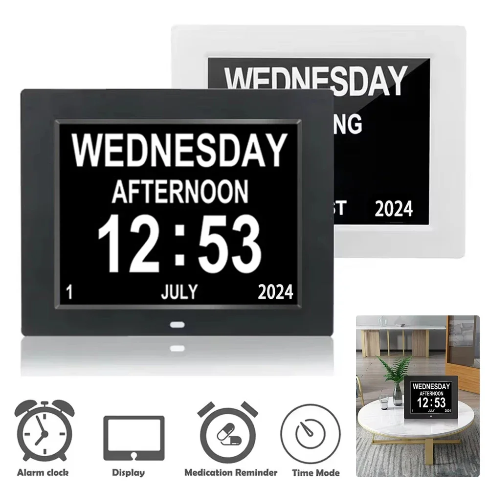 LED Digital Alarms Calendar Clock with Multi-Languages Medicine Time Reminder for Elder Home Desk Wall Decoration