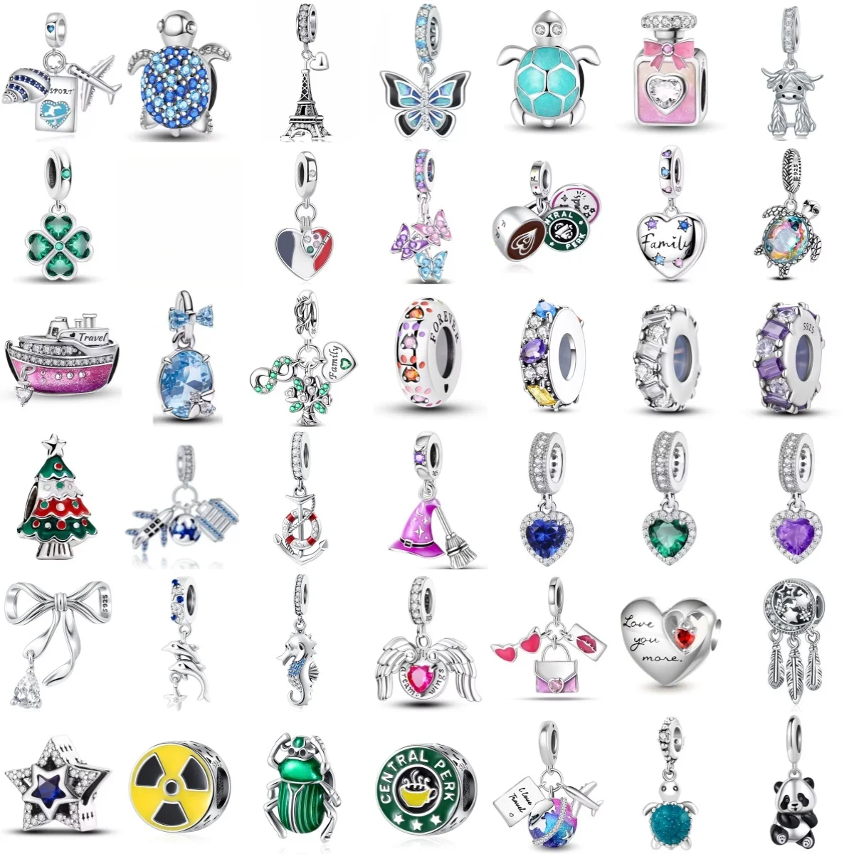 NEW 925 Sterling Silver Travel Plane Charm Fit Original Bracelet Accessories Women Jewelry Spring Tortoise Ship Travel Tower