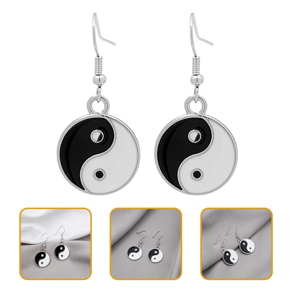 1 زوج ريترو استرخى أقراط أسود أبيض سبيكة إسقاط أقراط للنساء الفتيات العصرية الأذن مجوهرات خفيفة الوزن الأذن الزينة