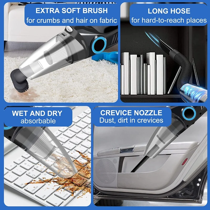 Aspirateur de Déterminer Sans Fil, Rechargeable et Portable, 8000Pa, pour Voiture, Cheveux de Maison