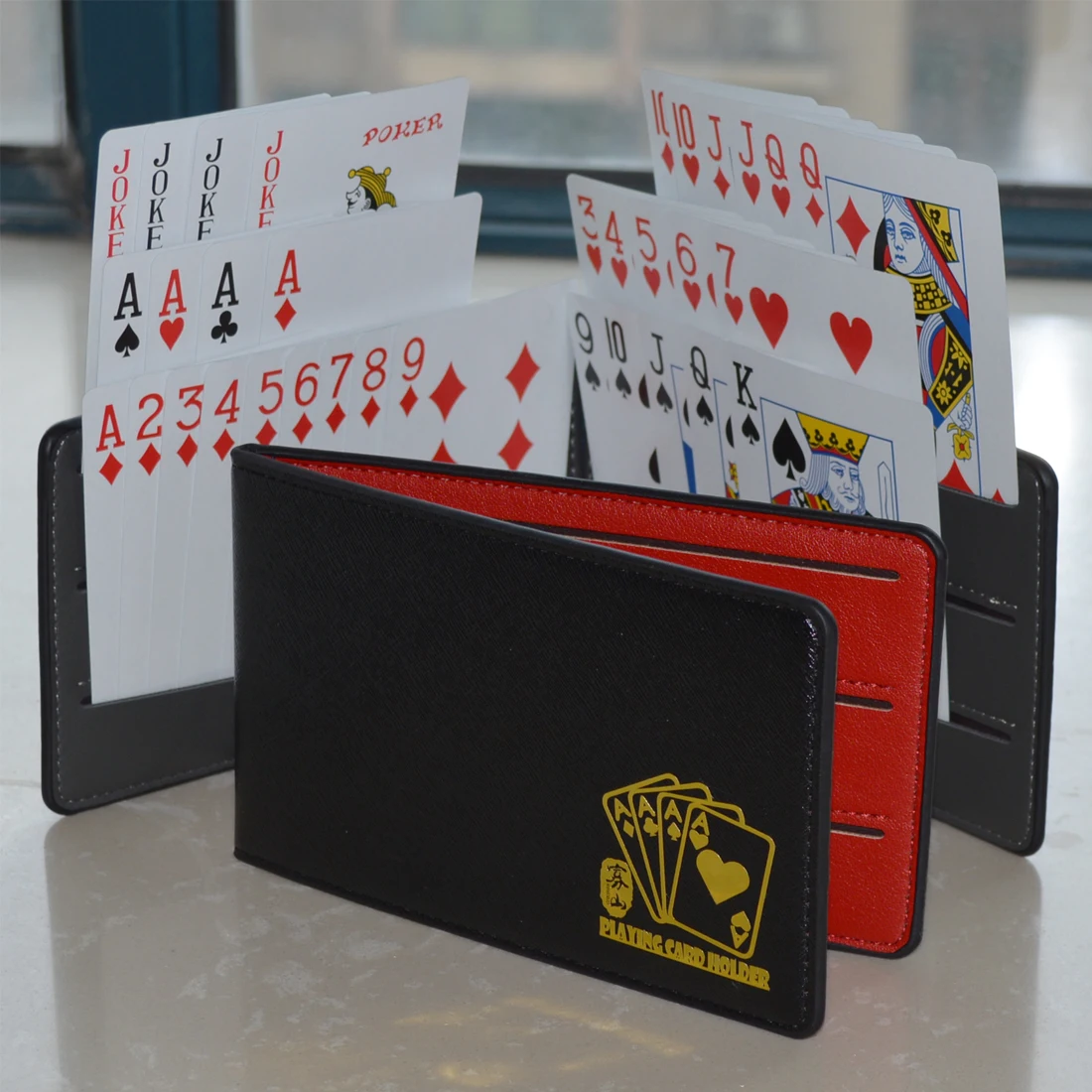 Playing Card Holder Board Hands-Free Card Sleeves leather Poker Card Organizer Plastic for Seniors Children Adults