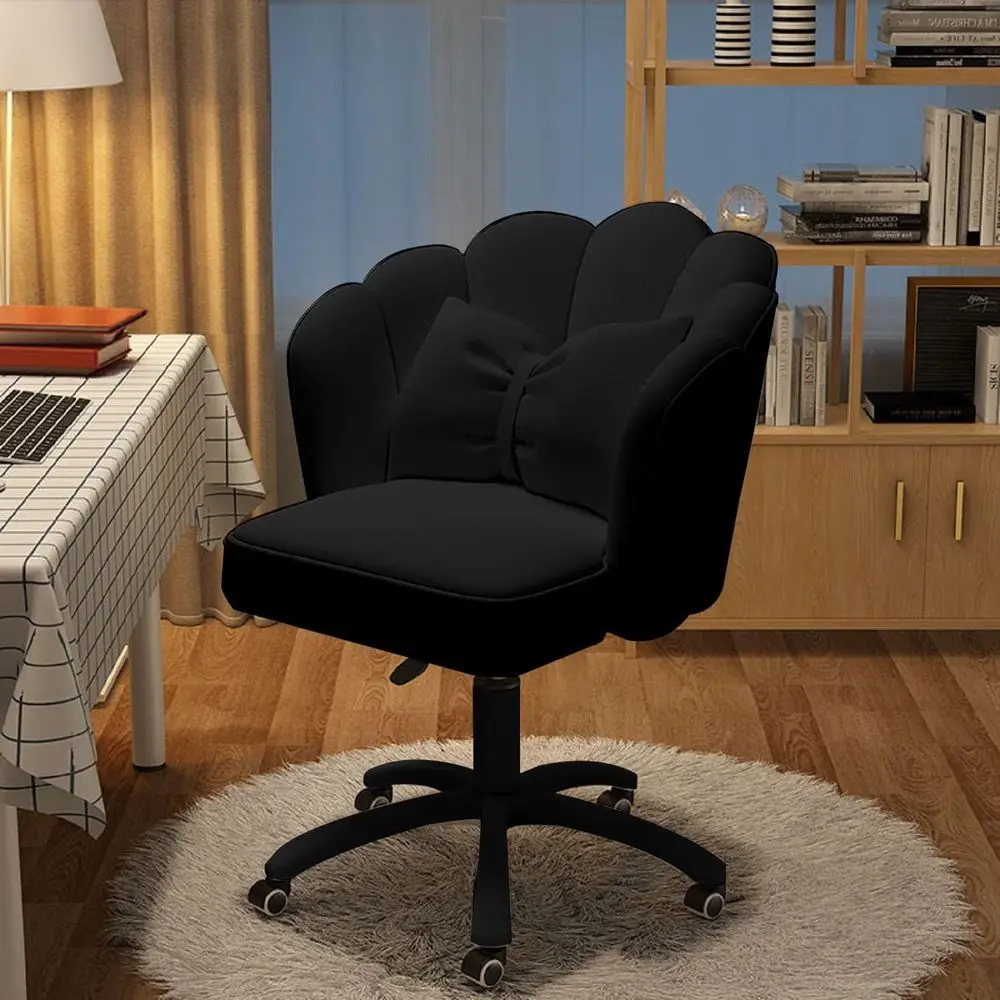 

Petal Desk Chair with Bow Cushion Velvet Vanity Chair with Wheels, Upholstered Home Oice Chair or Girls Women, -Back Swivel Comp