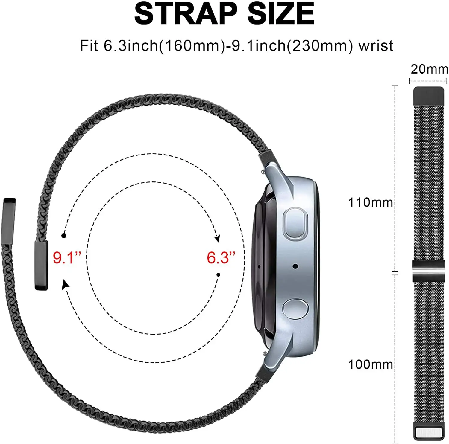 22mm Metal Strap For Huawei Watch 4 4Pro 3 3Pro GT4 46mm/GT 3/Watch GT2 Pro/GT2e/Galaxy Watch 3 45mm/Gear S3 Milanese Loop Band