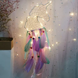 Unicorn Dreamcatcher Wind Chime Creative Hand-woven Car Pendant Bedroom Living Room Hanging Ornaments Birthday Gifts Home Decor