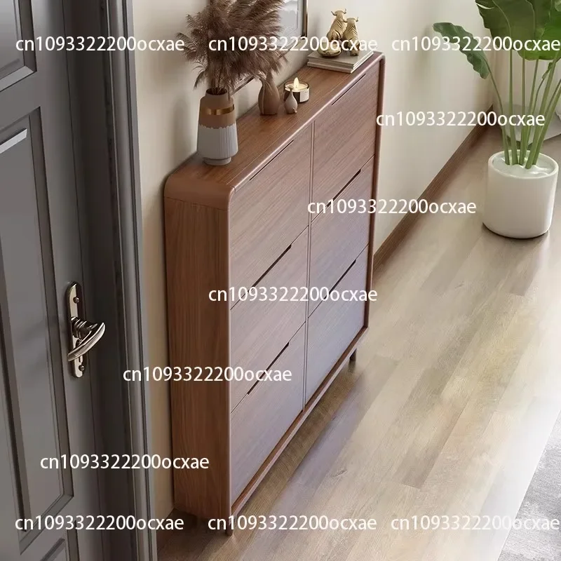 Household living room ultra-thin flip adjustable shoe cabinet modern simple narrow solid wood frame wall-mounted locker