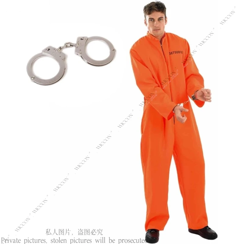 PrishbCosplay Costume pour homme et femme, uniforme de prison américain, pantalon orange, combinaison adulte, costume d'Halloween cosplay