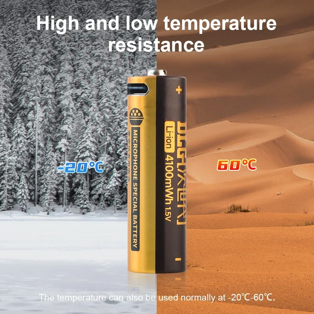 DLGPOWER 1.5V USB 4100mWh Lithium battery AA Rechargeable batteries with 4-in-1 USB Cable for Microphone Camera Small fan