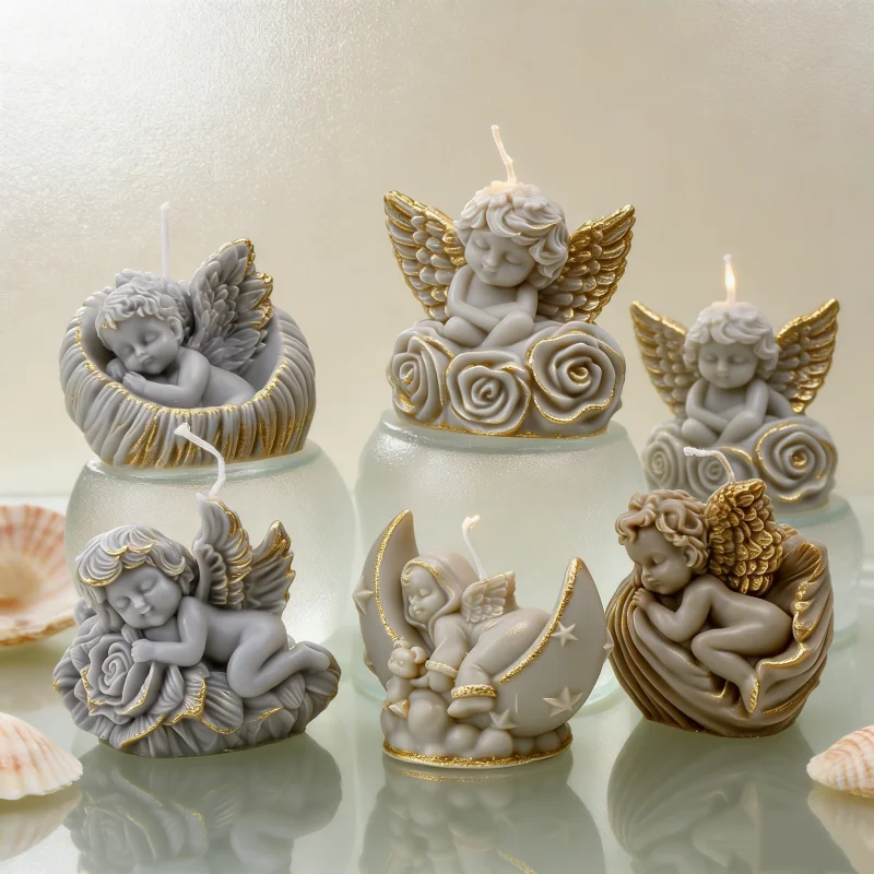 لطيف أجنحة الورد الملاك على شكل سيليكون شمعة قوالب ثلاثية الأبعاد الكروب SleepMoon تصميم لتقوم بها بنفسك قذيفة الحلزون الملاك الراتنج قالب رائحة ديكور المنزل