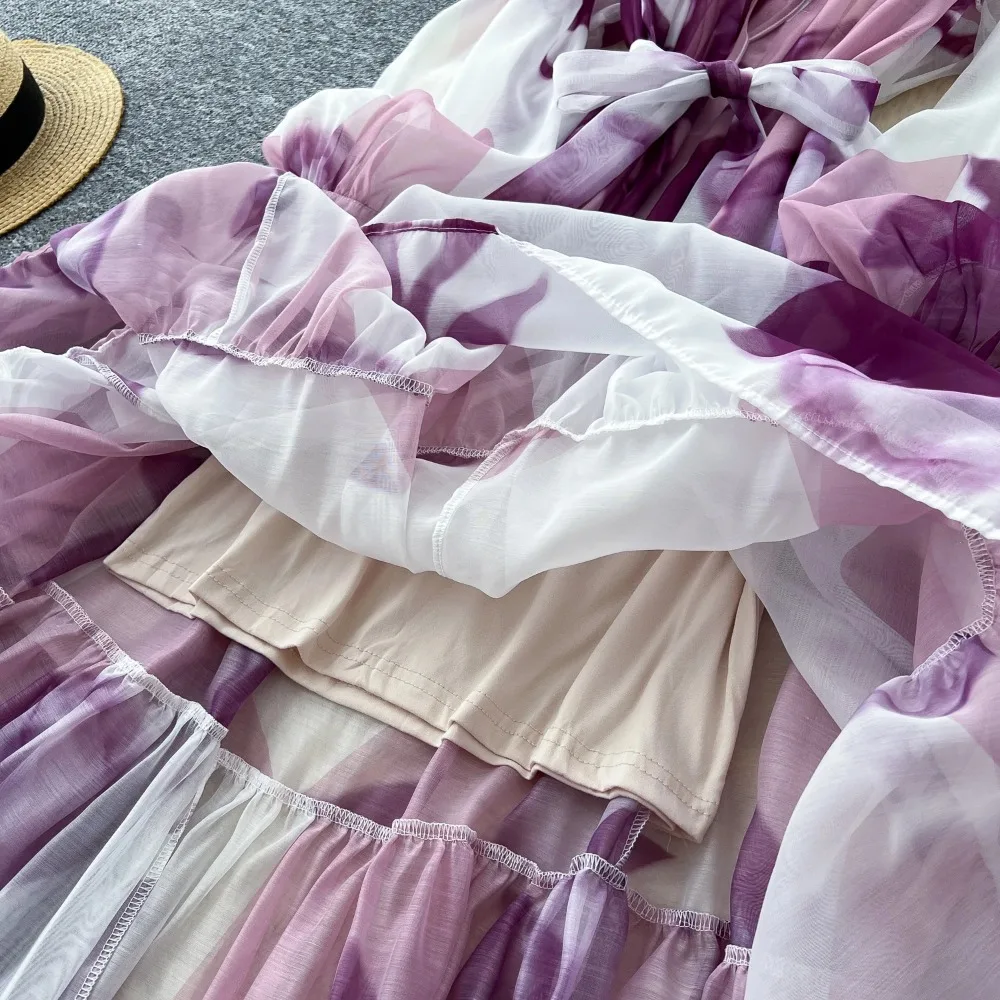 Vestido Sexy de manga larga con estampado dulce de malla, vestidos largos elegantes Vintage para fiesta de noche y Club para mujer, vestidos largos de playa de verano