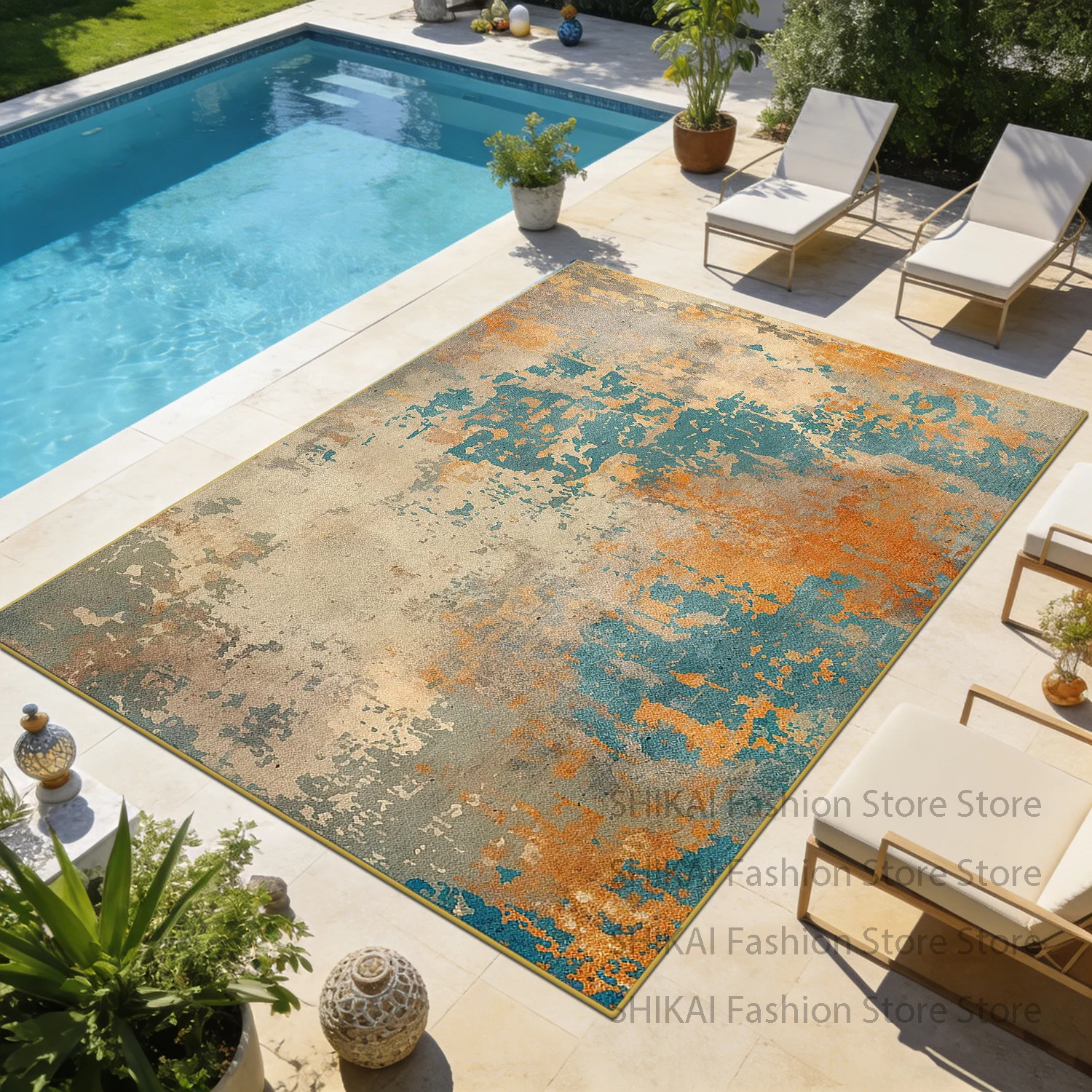 Yellow Blue Modern Abstract Fluffy Courtyard Rug Home Decoration Luxury Easy Clean Soft Carpet Non-slip Large Coffee Tables Mats