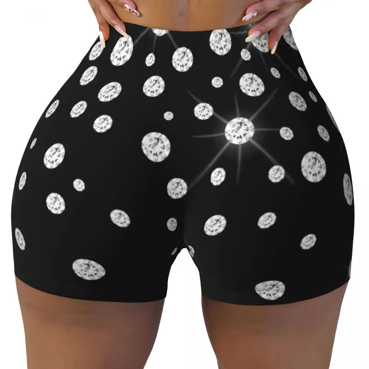 Custom Glitter Rhinestone Diamond Running Volleyball Workout Shorts Halloween Masquerade Party Cosplay Gym Athletic Yoga Shorts