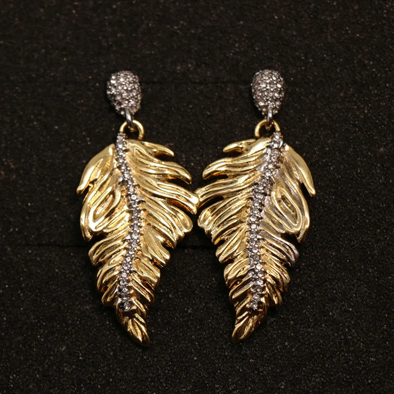 

VKVVA Fashion Jewelry High-end Delicate Gold-Plated Zircon Inlaid Feather Stud Earrings for Women Party Gifts