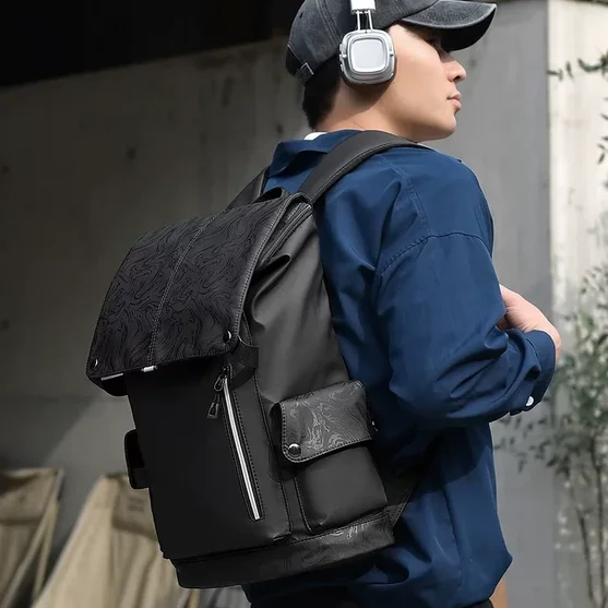 large-capacity-waterproof-business-backpack-fashion-texture-casual-commuter-bag-travel-high-end-men's-double-shoulder-bag