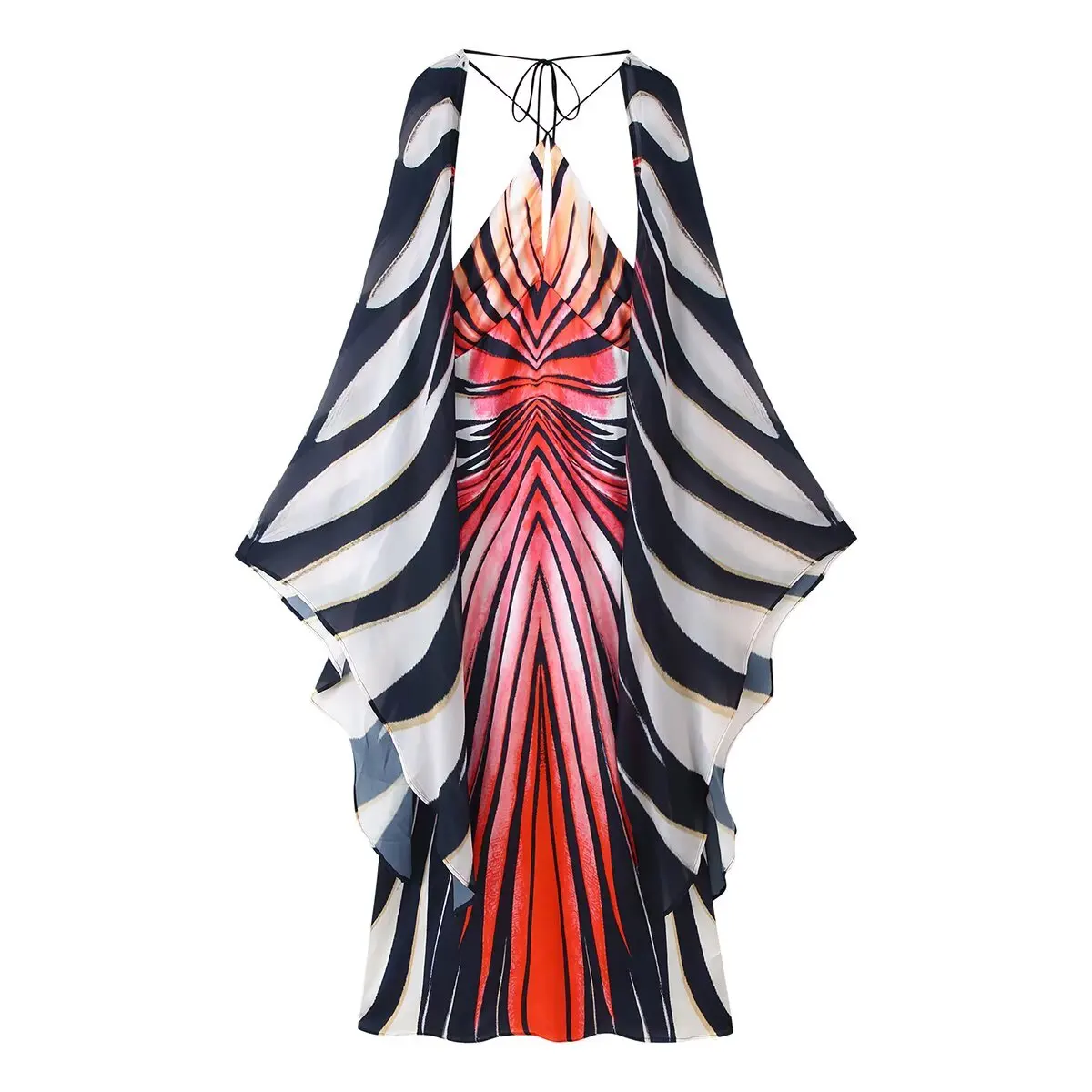 Sexy Damenkleider mit dünnen Schulterträgern, modische langärmelige, rückenfreie, bedruckte lange Kleider, elegantes, schickes Sommer-Partykleid – Detail 4