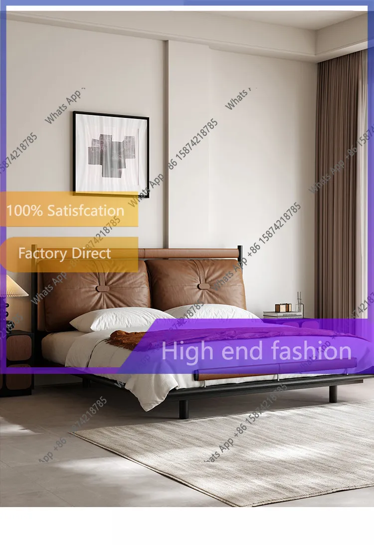 

Двуспальная кровать TN Medieval Berlin для главной спальни, минималистичная подвесная кровать из массива дерева с мягким изголовьем, в стиле ретро, с кожаной обивкой.