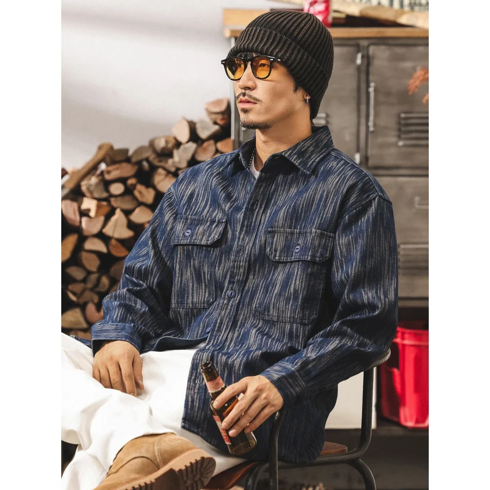 

Spring and Autumn Streetwear brand's latest retro yarn-dyed denim shirt men's long-sleeved loose workwear shirt jacket