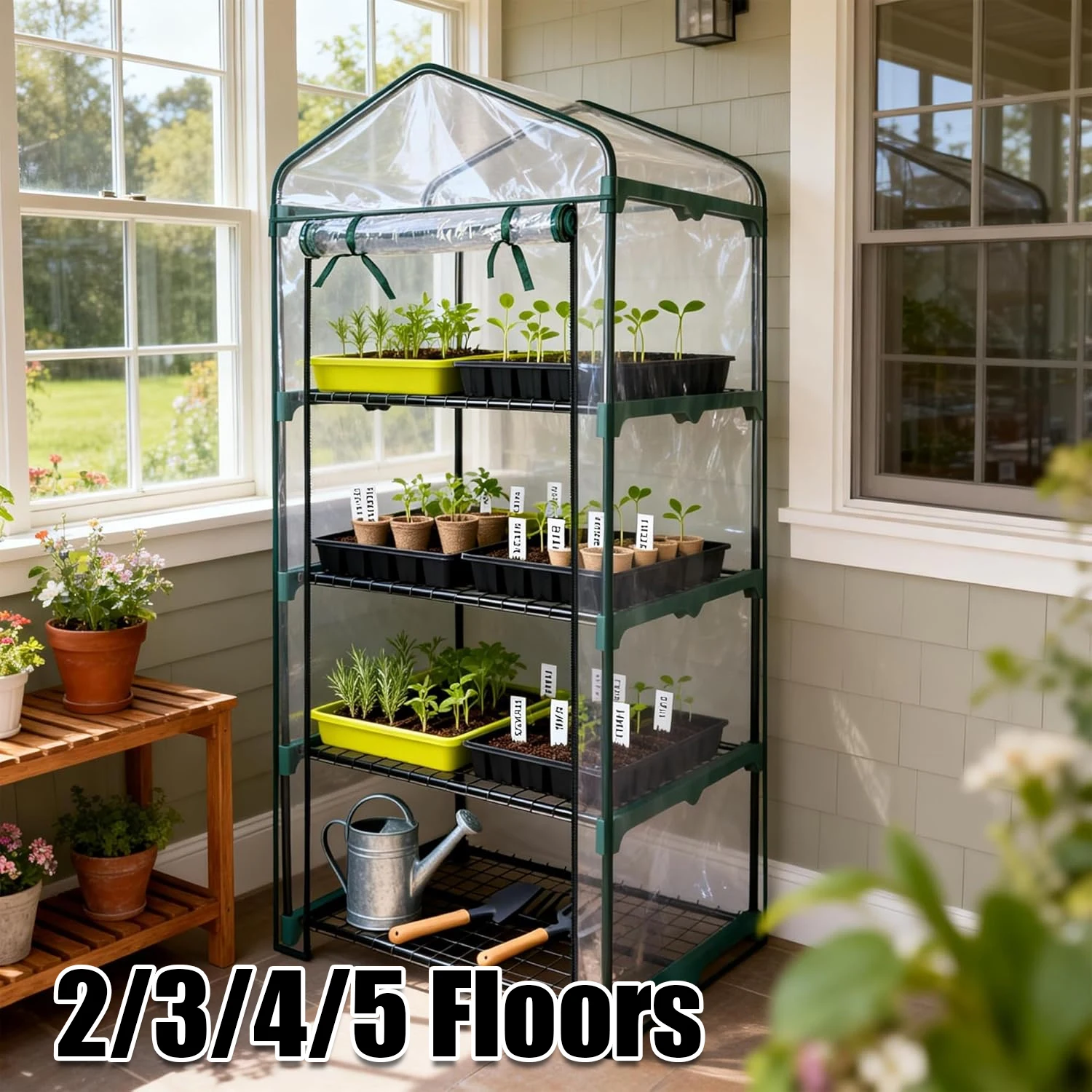 PVC-Warmhaus-Gewächshaus für den Garten, Mini-Gewächshaus für den Außenbereich, Growbag, PVC-Abdeckung, Kunststoff-Gewächshaus, Fünfstöckiges Gewächshaus für den Haushalt