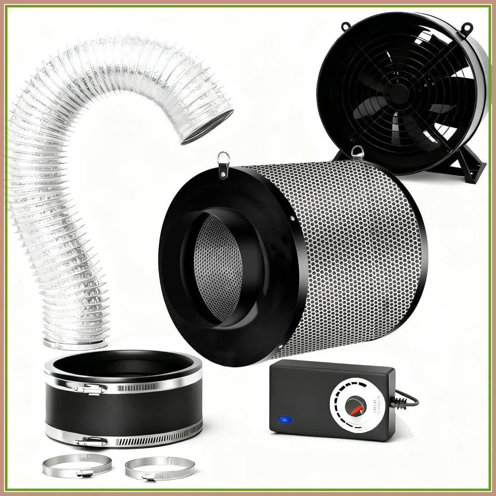 

6" 260 CFM Inline Duct Fan with Speed Controller, 8" Carbon Filter, 8ft Ducting & Coupler for Grow Tent Hydroponics