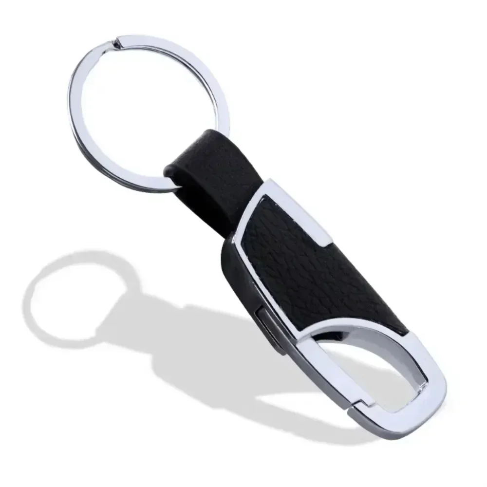Llavero de coche de acero inoxidable con empalme de cuero personalizado, hebilla de cadena, llavero de motocicleta, accesorios para regalo de hombre