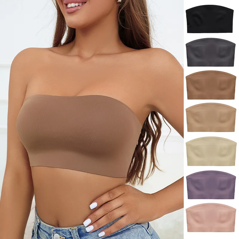 High-End Large Size Anti-Shedding Girl Underwear Tube Top Sexy Seamless Ice Silk Top Support With Chest Pad Ladies Tube Top