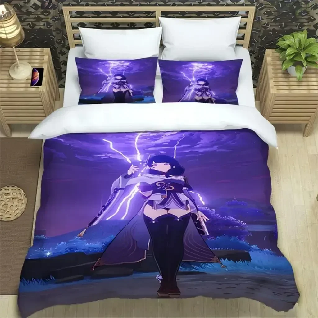 2026 Genshin Impact Print Three Piece Bedding Set Fashion Article Boys Or Adults For Beds Quilt Covers Pillowcases Bedding Set