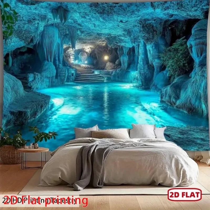 Ins Wind Large Hole World Landscape Wall Tapestry Ocean Theme Living Room Bedroom Office Polyester Fiber Wall Hanging