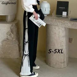 Pants Women Patchwork Loose Summer Preppy Casual Korean Style Wide Leg Trousers All-match High Waist Teens Cozy New Design