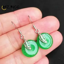 Original Natural Green Jade Earrings 925 Silver Inlaid Jadeite Ear Line Beautiful Exquisite Fashion Ladies Jewelry Mascot Gift