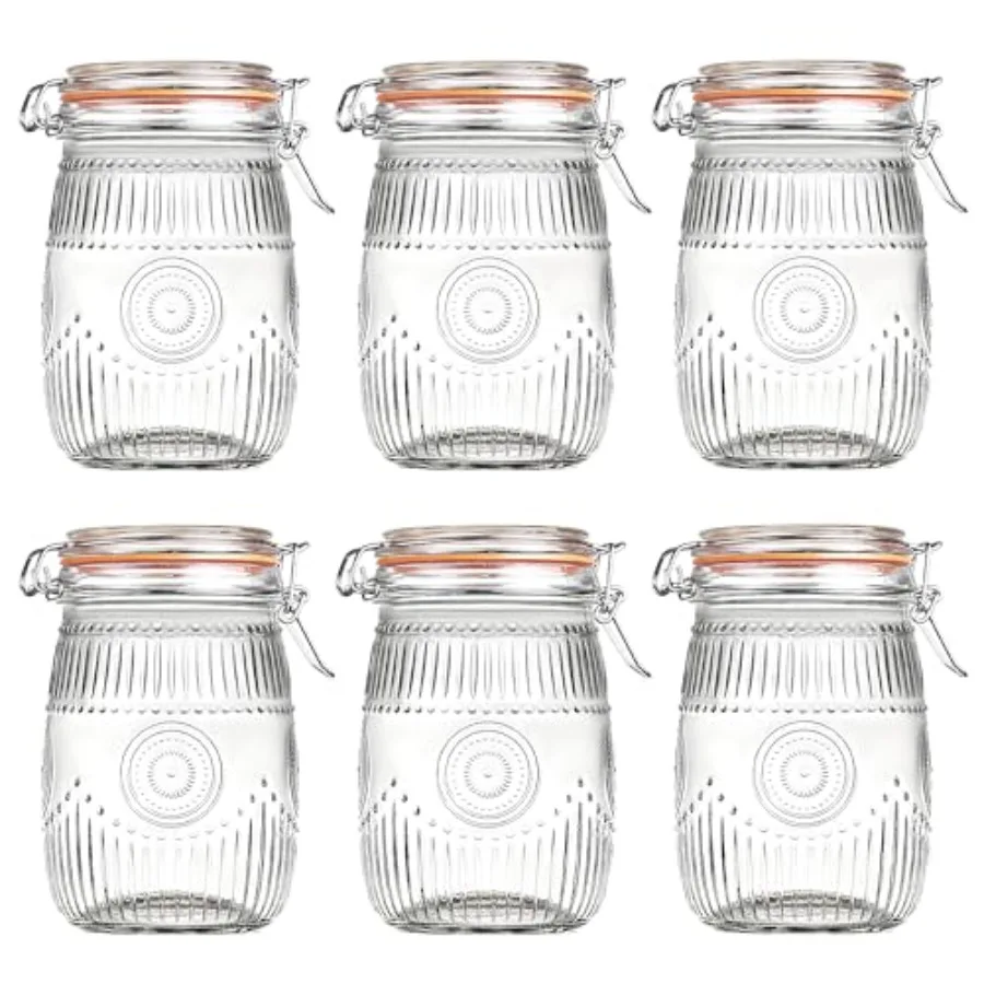 

Широкогорлые винтажные банки Мейсона с герметичной крышкой, 32 унции, для хранения на кухне - для кофе, сахара, бобов, 6 штук в упаковке