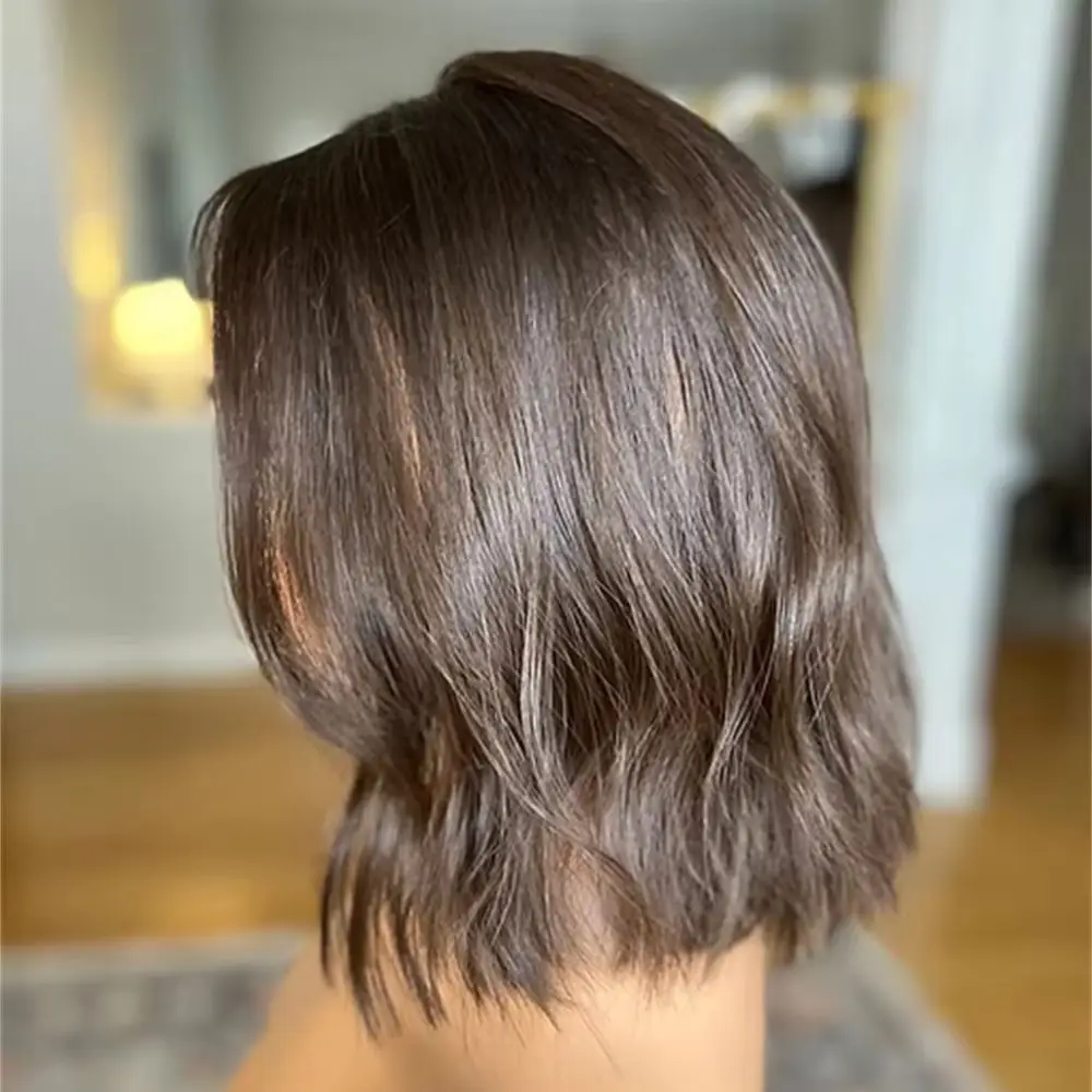 Glueless Wig Ombre Dark Brown Synthetic HD Lace Front Wig Party Daily Cosplay Heat Resistant Fiber Wig Soft Short Wave Bob 12''