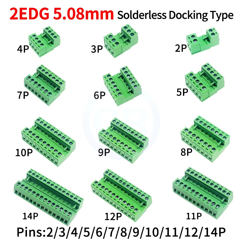 (5 Pcs) 2EDGK + 2EDGRK 5.08MM Pluggable Terminal Blocks Connector KF2EDGKR Solderless Docking Type 2-14Pin Screw Terminal