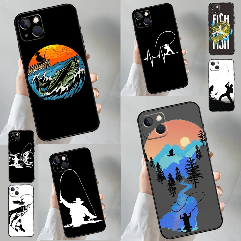 Fishing Fisherman Phone Case For iPhone 16 15 14 11 12 Mini 13 Pro Max X XR XS Max Plus Soft Cover Shell