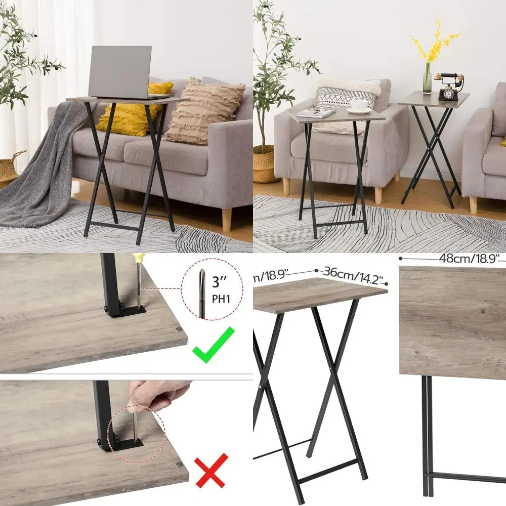 Набор из 4 складных подносов для телевизора с местом для хранения вещей, приставные столики в индустриальном стиле для еды на диване, компактные столы для закусок для небольших помещений, E