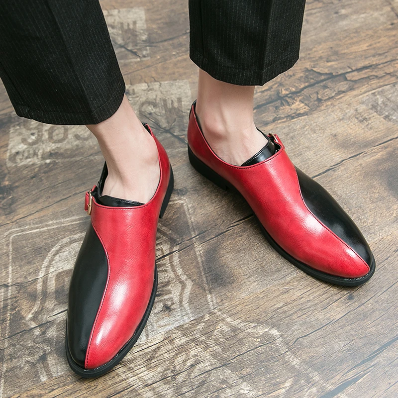 أحذية زفاف مدببة على الطراز البريطاني للرجال من الجلد 46 47 مقاس كبير بإبزيم مطابق للألوان أحذية زفاف أفضل رجل