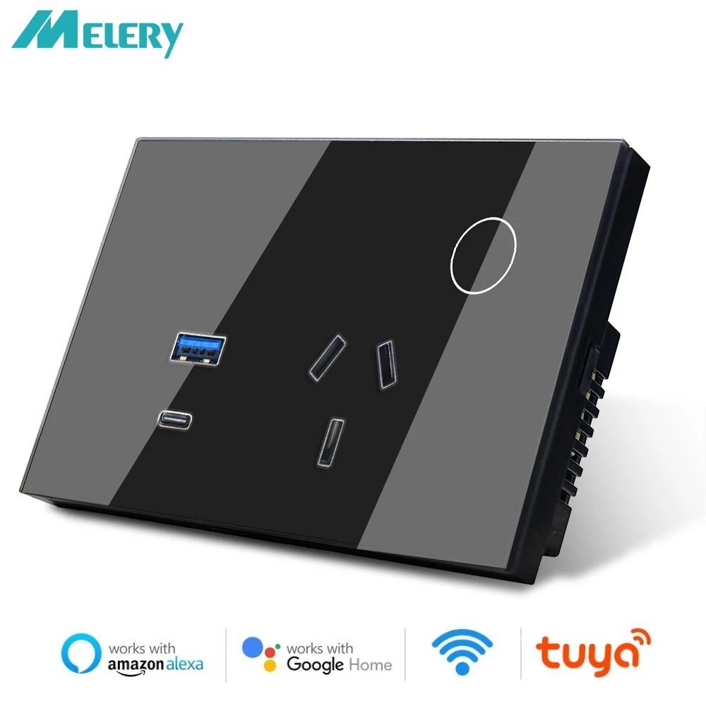 Melery Wall Socket WIFI Tuya Smart Australia Plug USB Type-C 30W Argentina Outlet Power Touch Sensor Remote by Alexa Google Home