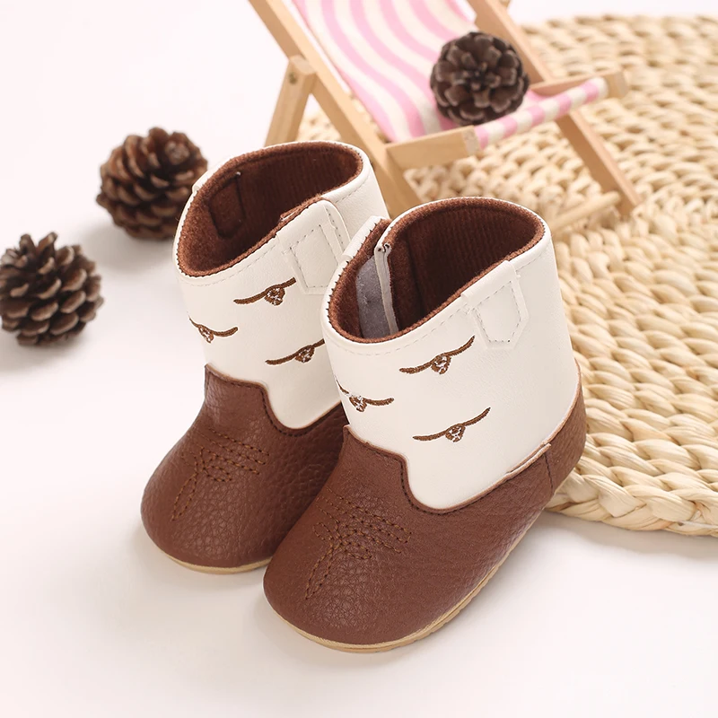 Unisex Baby Western Cowboy Boots Embroidery Color Block Soft Non Slip Sole Infant Newborn Country Crib First Walkers Shoes 0-18M
