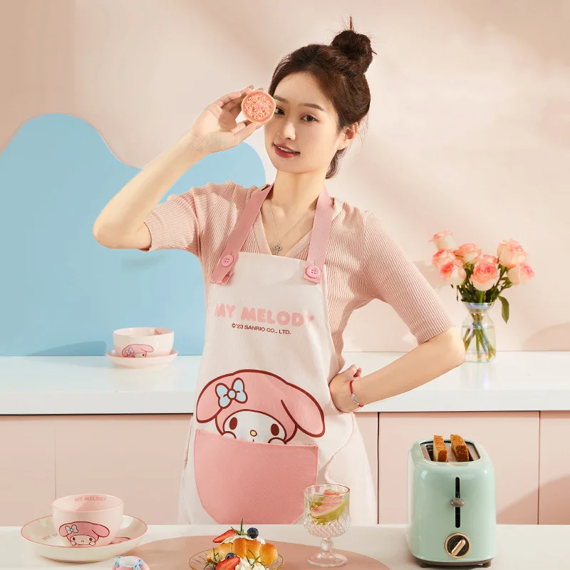 

New Anime Kawaii Sanrio HelloKitty Apron Cinnamoroll MyMelody Girl Heart Kitchen Household Cook Oil Proof Halter Neck Apron Gift