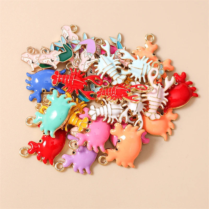 

20pcs Cute Mix Enamel Animal Lobster Crab Mermaid Charms Pendants for Jewelry Making Earrings Necklaces DIY Craft Accessories