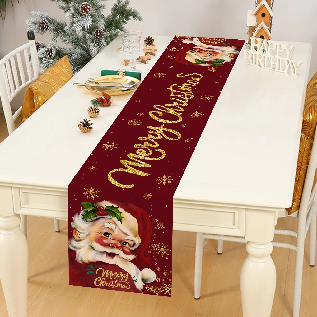 Frohe Weihnachten, Weihnachtsmann, Tischläufer, Weihnachtsdekoration für Zuhause, 2025, Winterurlaub, Küche, Esstisch, Dekoration, Navidad-Geschenke – Detail 6