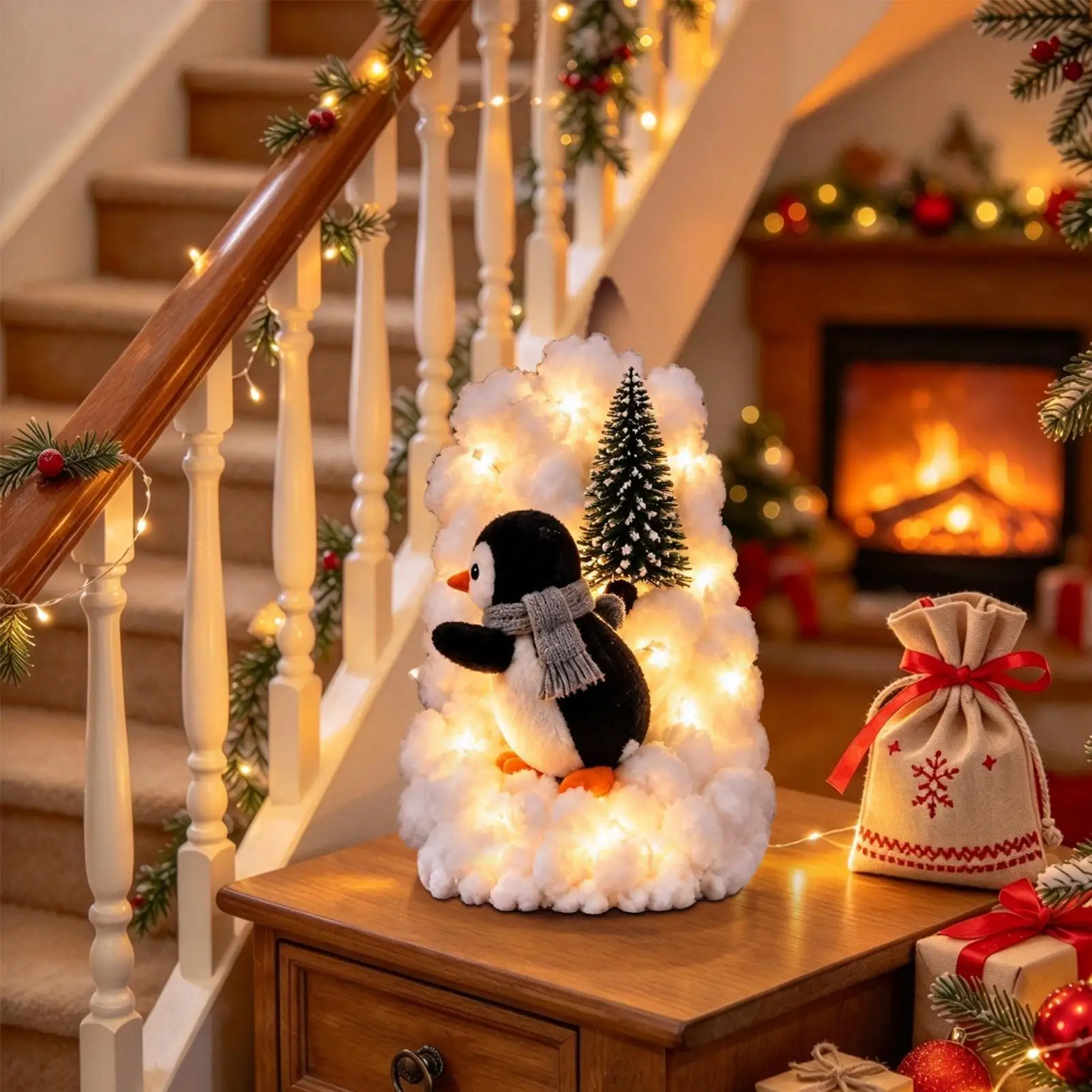 Christmas Staircase Decorations Banister LED Light Sliding Penguin Sliding Penguin Staircase Decoration For Apartment Indoor