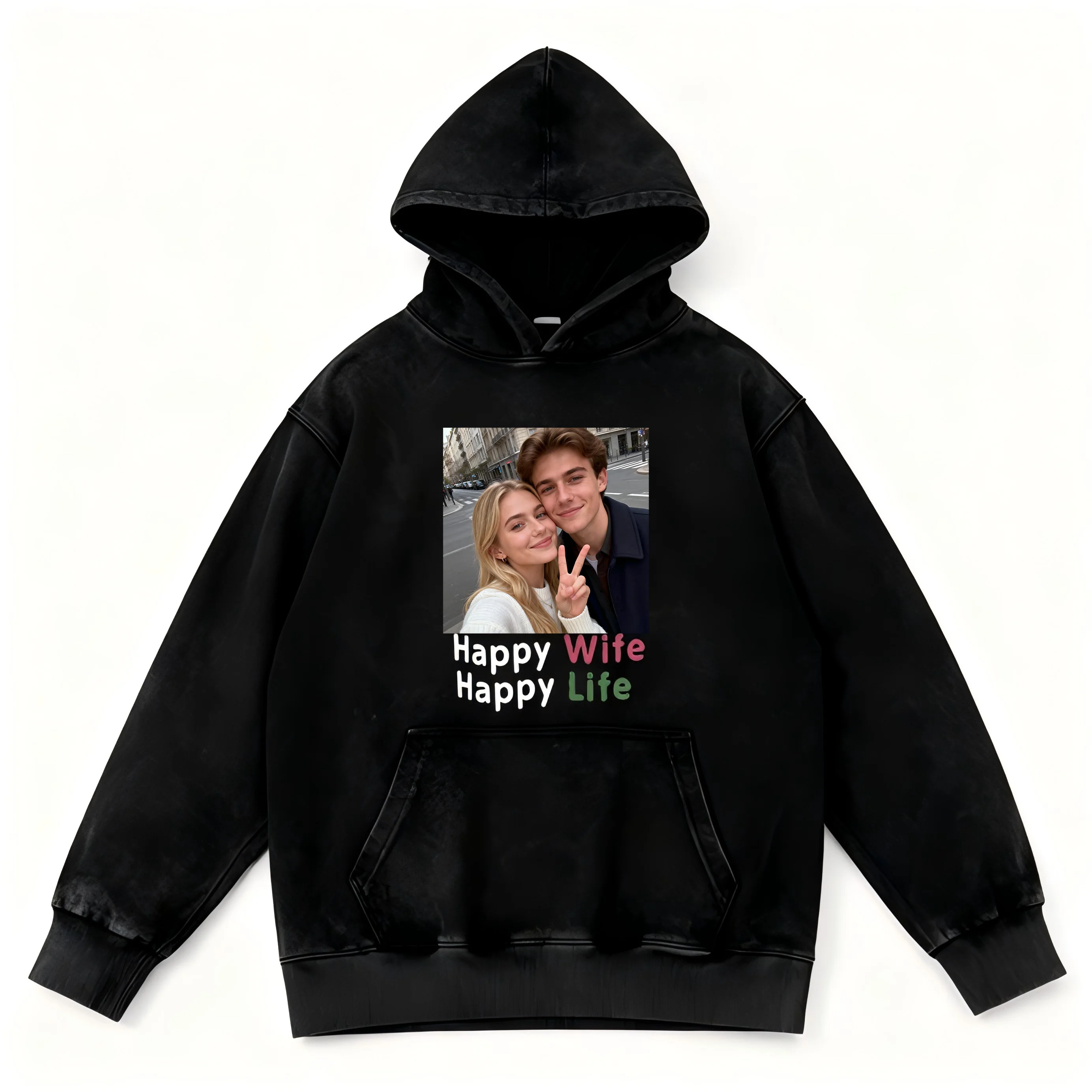 Customized vintage washed hooded sweatshirt|Couple's photo printing|100% cotton|DIY|A unique hoodie of one's own|unisex|lovers'