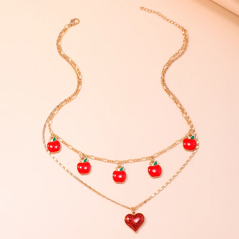 Aihua Boho Gold Farbe Rotes Herz Kirsche Halskette Romantische Süße Einfache Schlüsselbein Halsketten für Frauen Kragen Mode Schmuck Geschenke – Detail 14