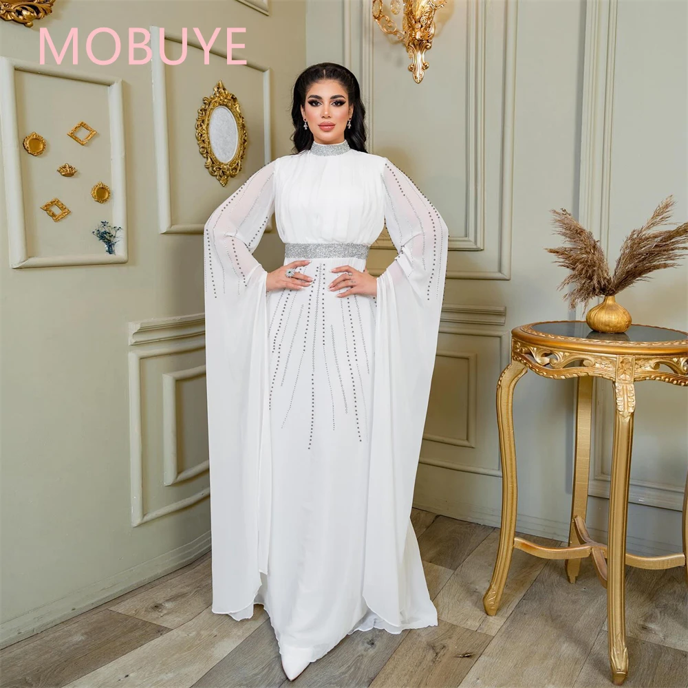 

MOBUYE 2024 Arab Dubai O Necklien Prom Dress Long Sleeves With Floor Length Evening Fashion Elegant Party Dress For Women