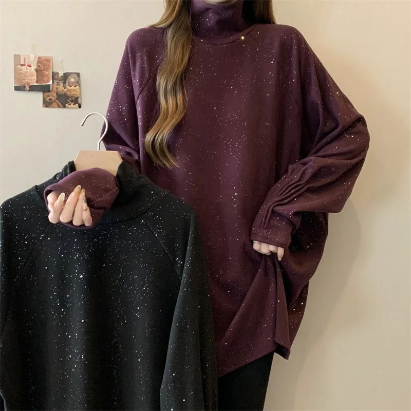 Grote Maat Kasjmier Hooggesloten Dieptepunt Shirt Vrouwen Herfst Winter Primer Shirt Nieuwe Losse Lange Mouwen Trui top