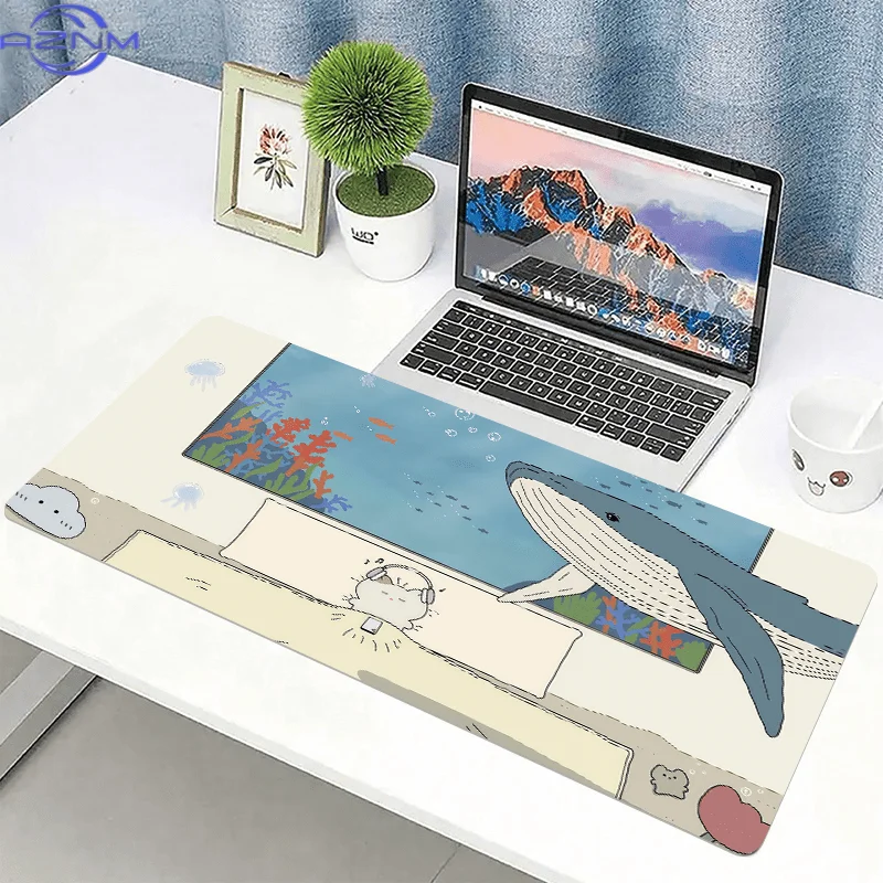 1pc Ocean World Whale & Cat Mouse Pad & Desk Mat Compatible for PC/Laptop, Non-Slip Base & Smooth Surface, Soft Keyboard Mat for