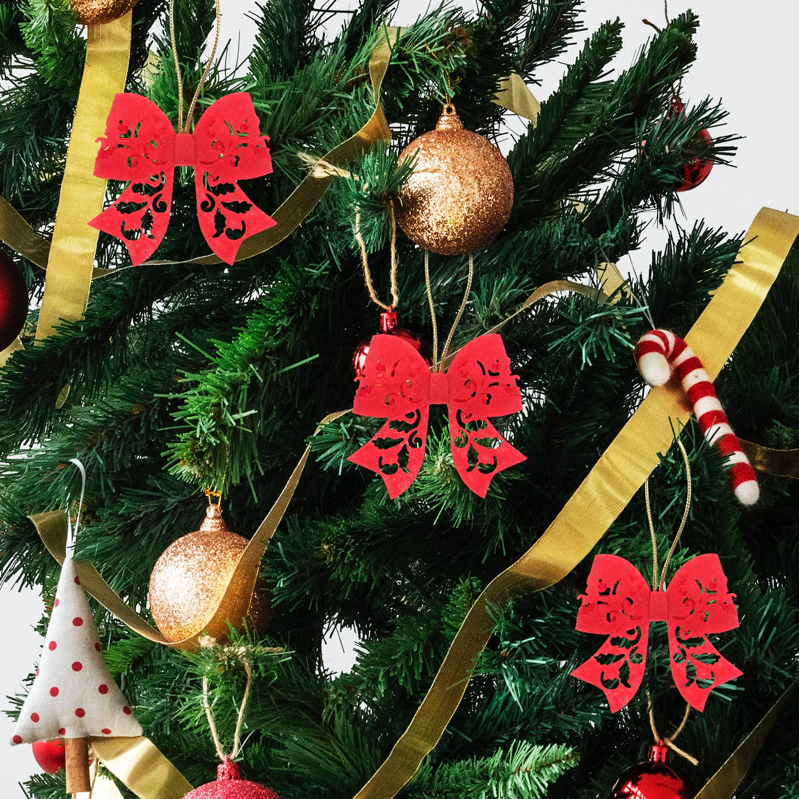 5 قطع من أقواس حمراء لزينة شجرة العطلات، تصميم فريد من نوعه من القطن، استخدام متعدد الاستخدامات، سهل التعليق، أناقة مصنوعة