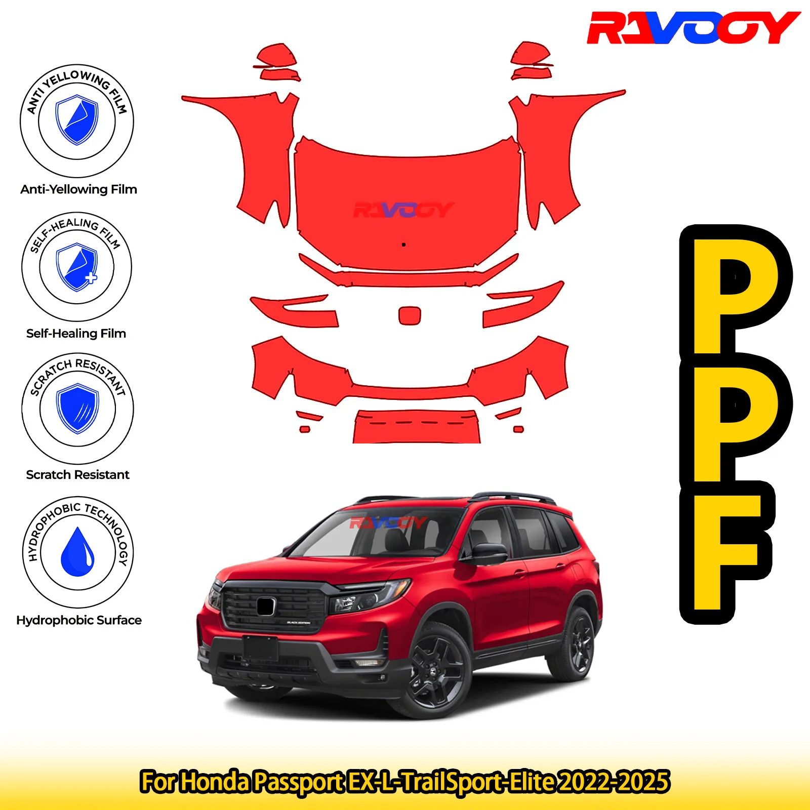

Для Honda Passport EX-L-TrailSport-Elite 2022-2025 глянцевая матовая черная предварительно вырезанная передняя PPF комплект защитная пленка для краски